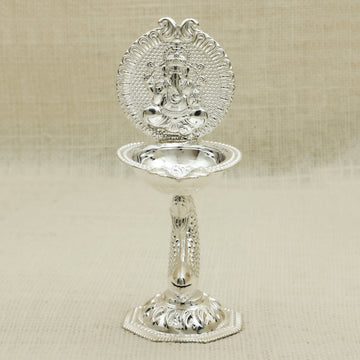 Silver White Naksh Diya – Lakshmi Ganesh Backplate Design