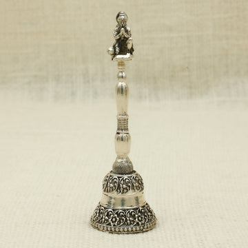 Silver Hanuman Bell – Devotional Ghanti with Folded Hands Idol