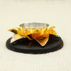Silver and Gold-Plated Lotus Diya – Elegant Pooja Lamp on Wooden Base