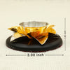 Silver and Gold-Plated Lotus Diya – Elegant Pooja Lamp on Wooden Base