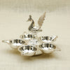 Silver Peacock Diya Stand – 5-Wick Oil Lamp for Pooja