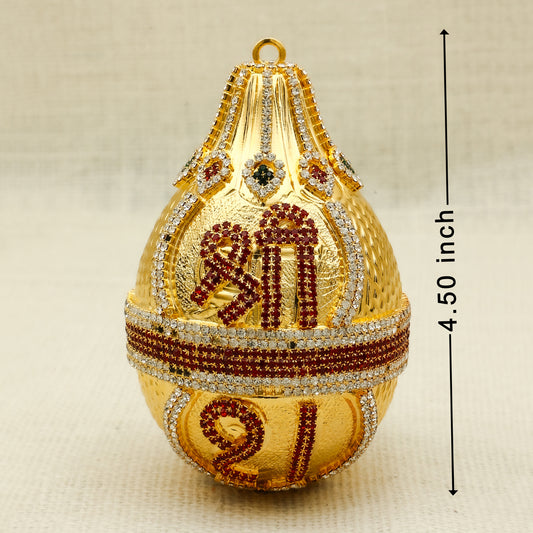 Decorative Golden Nariyal – Embellished with Stones and "Shree" Symbol