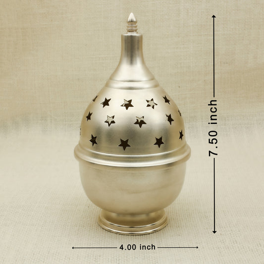 Silver-Toned Akhand Deepak with Star Cutwork – Eternal Diya for Pooja