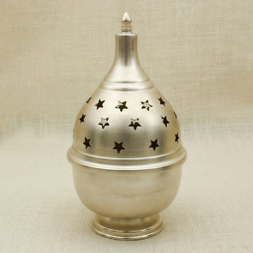 Silver-Toned Akhand Deepak with Star Cutwork – Eternal Diya for Pooja