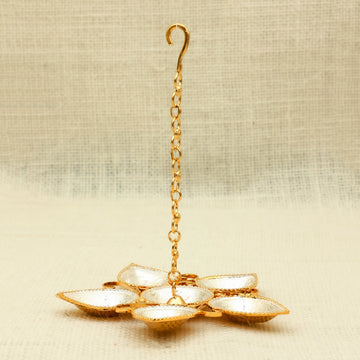Hanging Lotus Diya Stand – Gold & Silver Finish with Chain Hook