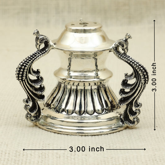 Antique Finish Silver Peacock Handle Dhoopiya – Ornate Traditional Design