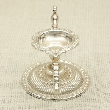 Antique Silver-Plated Peacock Single Diya – Elegant Pooja Lamp Décor