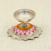 Pure Silver Decorative Diya – Lotus Base with Pink & Orange Enamel