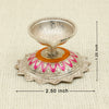 Pure Silver Decorative Diya – Lotus Base with Pink & Orange Enamel