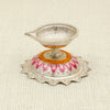 Pure Silver Decorative Diya – Lotus Base with Pink & Orange Enamel