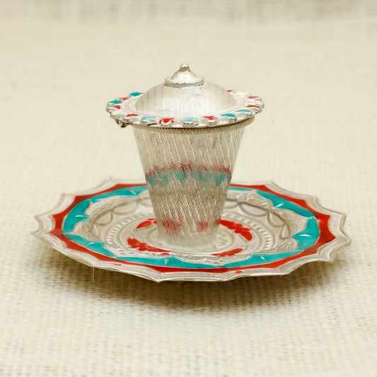 Silver Kankavati Meena – Traditional Enamel Work with Decorative Plate