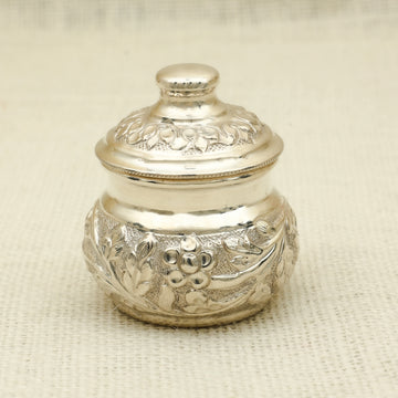 Handcrafted Silver Plated Floral Dabbi – Traditional Storage Container