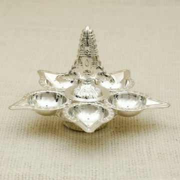 Silver Panch Aarti Diya – Lord Balaji Design
