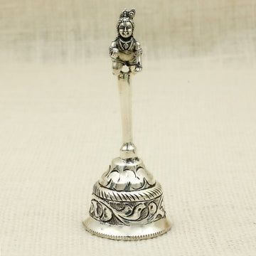 Silver Bal Krishna Bell – Devotional Ghanti with Intricate Detailing