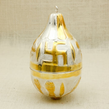 Antique Silver-Polish Nariyal with Swastik Design – Auspicious Pooja Accessory