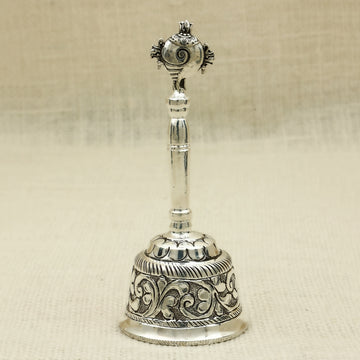 Silver Shankh Bell – Sacred Ghanti with Divine Conch Motif