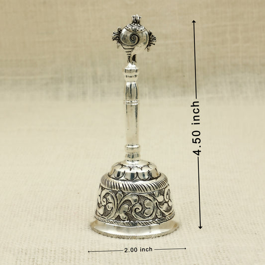 Silver Shankh Bell – Sacred Ghanti with Divine Conch Motif