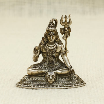 Silver Lord Shiva Idol – Meditative Pose with Trishul