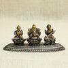 Antique Silver Finish Laxmi Ganesh Saraswati Idol Set – Seated on Lotus Base