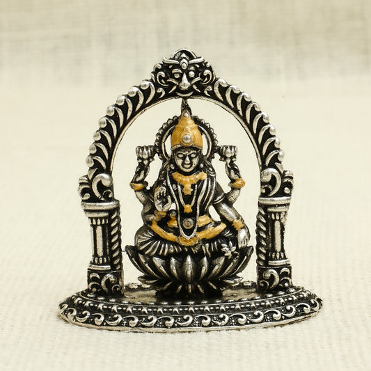 Antique Finish Silver Laxmi Idol – Goddess of Wealth Seated on Lotus