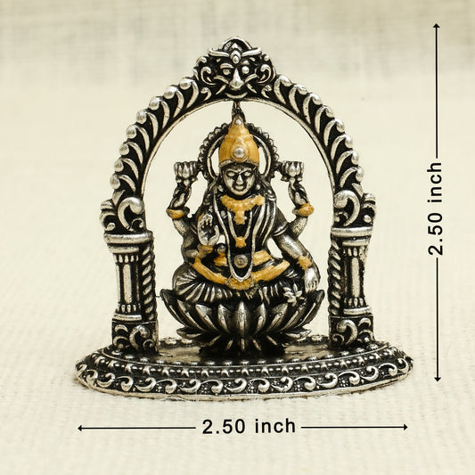 Antique Finish Silver Laxmi Idol – Goddess of Wealth Seated on Lotus