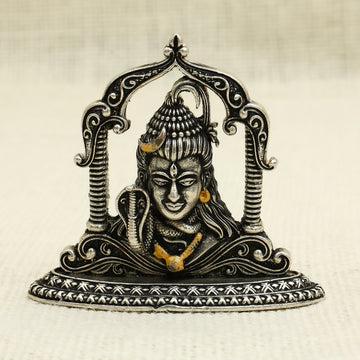 Antique Silver Finish Lord Shiva Face Idol – Serene Expression with Snake & Crescent Moon