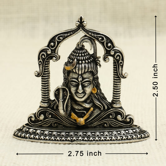 Antique Silver Finish Lord Shiva Face Idol – Serene Expression with Snake & Crescent Moon