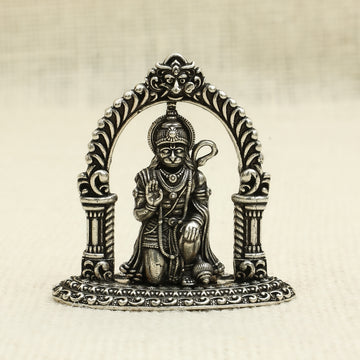 Devotional Silver Hanuman Idol in Blessing Pose – Arch Frame Design