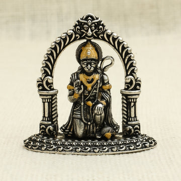 Antique Finish Silver Hanuman Idol with Golden Accents – Arch Frame Design