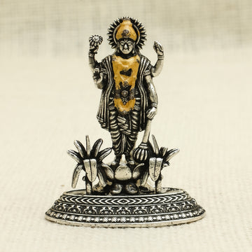Antique Silver Lord Vishnu Idol – Adorned with Shankh, Chakra, Gada & Padma