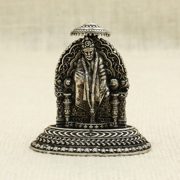 Silver Sai Baba Idol – Seated on Decorative Throne