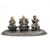 Antique Silver Finish Laxmi Ganesh Saraswati Idol Set – Seated on Lotus Base