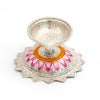 Pure Silver Decorative Diya – Lotus Base with Pink & Orange Enamel