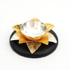 Silver and Gold-Plated Lotus Diya – Elegant Pooja Lamp on Wooden Base
