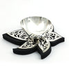 Designer Silver Lotus Diya – Intricate Cutwork on Wooden Base