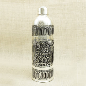 Antique Finish Silver Bottle – Floral Arch Design