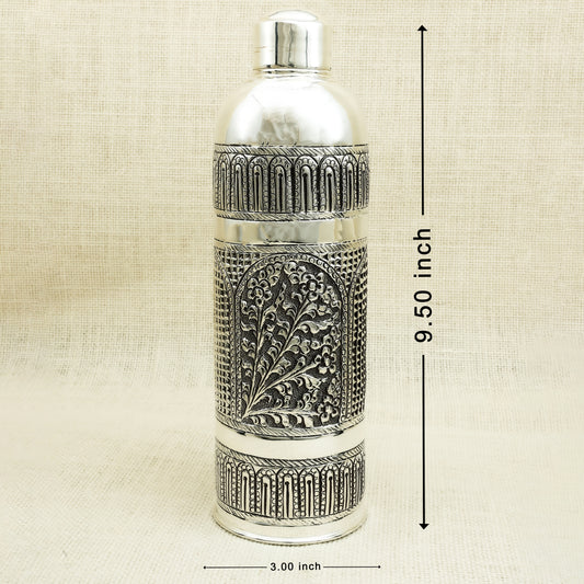 Antique Finish Silver Bottle – Floral Arch Design