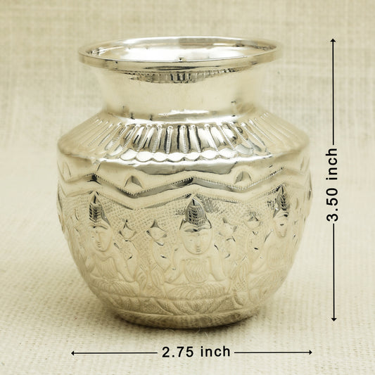 Antique Silver Kalash with Seated Deity Engravings – Traditional Temple Design