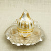 Silver-Gold Plated Decorative Nariyal on Hand shaped Tray – Auspicious Pooja Accessory