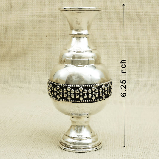 Elegant Silver Flower Vase with Antique Beaded Detailing