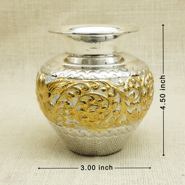 Silver Gold-Plated Engraved Kalash – Traditional Floral Design