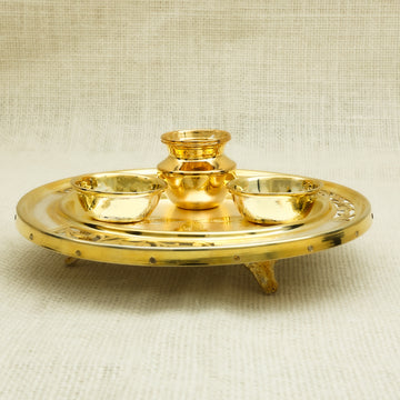 Gold-Plated Pooja Thali Set with Kalash and Bowls – Traditional Design