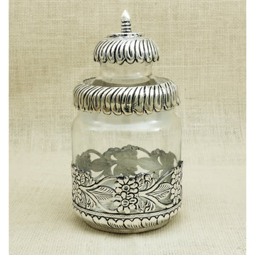 Glass Jar with Antique Silver Floral Detailing