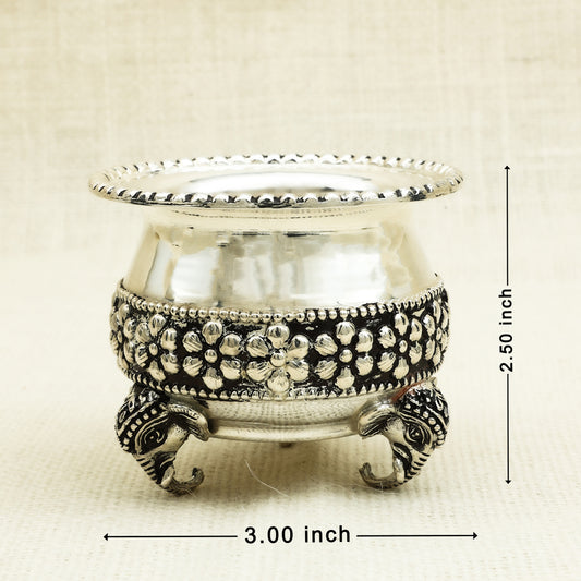 Antique Silver Pot with Floral Engravings and Elephant Legs – Traditional Design
