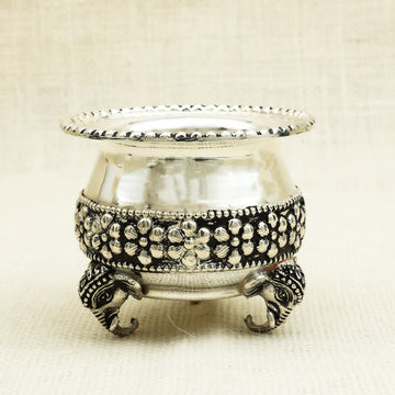 Antique Silver Pot with Floral Engravings and Elephant Legs – Traditional Design