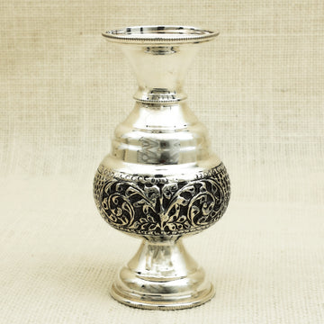 Ornate Silver Flower Vase with Intricate Floral Engraving