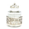 Glass Storage Jar with Ornate Silver Cladding and Lid