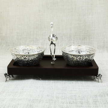 Silver Bowl Set with Floral Engravings