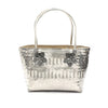 Silver Handwoven Tote Bag with Floral Accents