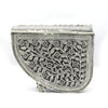 Handcrafted Silver Half-Moon Sling Bag with Floral Engravings
